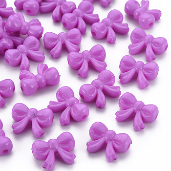 Opaque Acrylic Beads, Bowknot, Medium Orchid, 15.5x20x8.5mm, Hole: 2mm, about 440pcs/500g