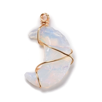 Opalite Pendant, with Real 18K Gold Plated Eco-Friendly Copper Wire Copper Beading Wire Findings, Moon, 38.5x30x8mm, Hole: 4mm