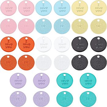 48Pcs 8 Colors Spray Painted Alloy Charms, Cadmium Free & Lead Free, Flat Round with Phrase I Love You, Mixed Color, 13x13x1.5mm, Hole: 1.6mm, 6pcs/color