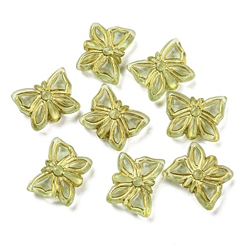Plating Transparent Acrylic Beads, Golden Metal Enlaced, Butterfly, Pale Goldenrod, 11x14.5x5mm, Hole: 1.8mm, 740pcs/500g