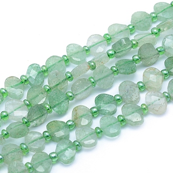 Natural Green Strawberry Quartz Beads Strands, Faceted, Oval, 8~8.5x6~7x3.5~4mm, Hole: 1mm, about 47pcs/strand, 15.35 inch(39cm)