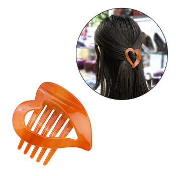 Heart Plastic Claw Hair Clips, with Iron Spring, Hair Accessories for Women Girls, Dark Orange, 62x66x34mm
