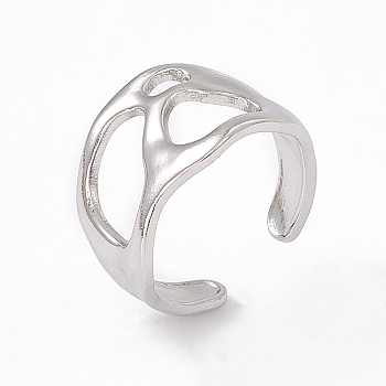 304 Stainless Steel Wide Hollow Open Cuff Ring for Women, Stainless Steel Color, US Size 7(17.3mm)