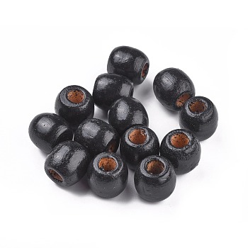 Dyed Natural Maple Wood Beads, Barrel, Lead Free, Black, 16x16~17mm, Hole: 8mm, about 676pcs/1000g