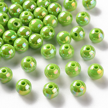 Opaque Acrylic Beads, AB Color Plated, Round, Lawn Green, 8x7mm, Hole: 2mm, about 1745pcs/500g
