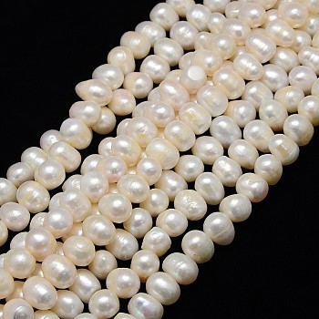 Natural Cultured Freshwater Pearl Beads Strands, Potato, Creamy White, 9~10x8~9mm, Hole: 0.8mm, about 41pcs/strand, 13.77 inch~14.17 inch
