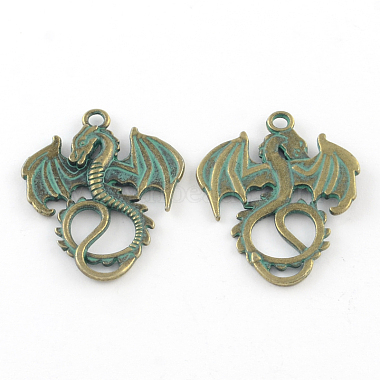 Antique Bronze & Green Patina Dragon Alloy Pendants