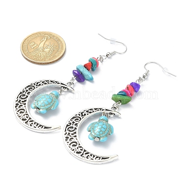 Dyed Synthetic Turquoise Crescent Moon with Tortoise Dangle Earring(EJEW-JE05269-02)-4
