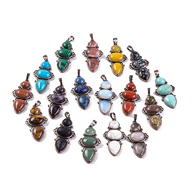 Red Copper Flower Mixed Stone Pendants