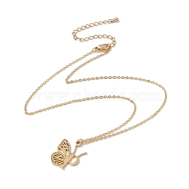 Initial Letter with Butterfly Pendant Necklace(NJEW-C026-01G-P)-2