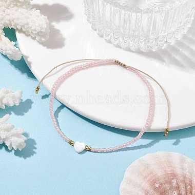 bracelets de perles tressées en coquillage naturel et graines de verre en forme de cœur(BJEW-JB09922-01)-2