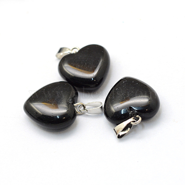 Heart Natural Black Stone Pendants(G-Q371-05)-2