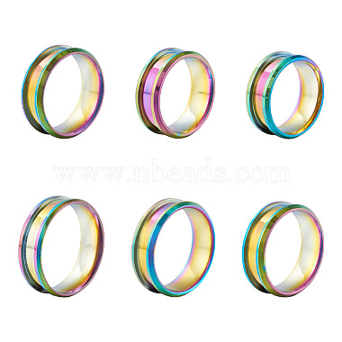 6Pcs 6 Style 201 Stainless Steel Engravable Grooved Finger Rings Set for Women(RJEW-YS0001-02)-2