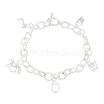 Horse Theme Brass Charm Bracelets For Women, with Toggle Clasps, Silver Color Plated, 7-7/8 inch(20cm)(BJEW-BB12480)