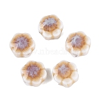 Vintage Handmade Porcelain Beads, Fancy Antique Glazed Porcelain, Flower, Tan, 9~10x9~10x4.5~6mm, Hole: 1.8~2.2mm(PORC-N013-25-31)