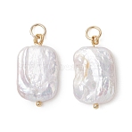 Natural Baroque Keshi Pearl Pendants, Rectangle Charms with 304 Stainless Steel Findings, White, Golden, 23x13~13.5x4~5mm, Jump Ring: 5x0.8mm, Inner Diameter: 3.5mm(PALLOY-JF05196-01)