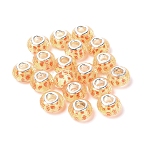 Resin European Beads, Large Hole Beads, with Platinum Tone Brass Core, Rondelle with Flower, Light Yellow, 8.5x14mm, Hole: 5mm(RESI-WH0014-35)
