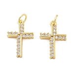Brass Micro Pave Cubic Zirconia Pendants, Cross, Lead Free & Cadmium Free, Long-Lasting Plated, Rack Plating, with Jump Ring, Real 18K Gold Plated, 18.5x12.5x2.5mm, Hole: 3mm(X1-KK-C092-21E-G)