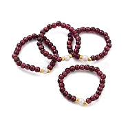 Mozambique Import Natural Garnet Round Beads Stretch Rings, with Brass and Natural Pearl Beads for Women, Inner Diameter: 25~30mm(RJEW-B065-01)