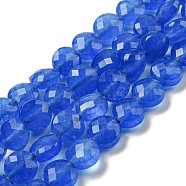 Natural Blue Agate Beads Strands, Dyed & Heated, Checkerboard Facet (Faceted Coins), Flat Round, 8x5mm, Hole: 0.8mm, about 49pcs/strand, 15.55''(39.5cm)(G-NH0015-A01-01)