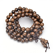 5-Loop Wrap Style Buddhist Jewelry, Black Bulinga Keva Mala Bead Bracelets/Necklaces, Round, Coffee, 33-7/8 inch(86cm)(BJEW-S125-20)