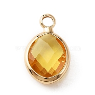 Faceted Glass Pendants, November Birthstone Charms, with Brass Cabochon Settings, Oval, Golden, Gold, 13x8x4mm, Hole: 1.6mm(KK-WH0046-59G-11)