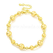 Rack Plating Round & Grooved Round Brass Beaded Bracelets for Women, Cadmium Free & Lead Free, Long-Lasting Plated, Real 18K Gold Plated, 7-1/4 inch(18.5cm)(BJEW-P322-17G)