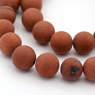 Frosted Grade A Natural Red Jasper Round Bead Strands, 4mm, Hole: 1mm, about 47pcs/strand, 7.5 inch(G-M272-18-4mm)