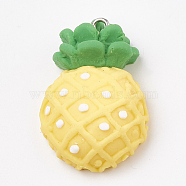 Handmade Polymer Clay Pendants, with Iron Findings, Pineapple, Platinum, Yellow, 34x23x12mm, Hole: 2mm(X-CLAY-T012-06)