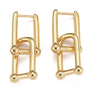 Brass Huggie Hoop Earrings, Long-Lasting Plated, Rectangle, Real 18K Gold Plated, 36.5mm, Pin: 1mm(KK-H741-06G)