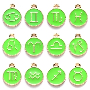 Alloy Enamel Pendants, Flat Round with Constellation, Pale Green, 22x18x2mm, Hole: 1.5mm, about 12pcs/set(ENAM-S124-01A-06)