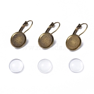 DIY Earring Making, with Brass Leverback Earring Findings and Transparent Oval Glass Cabochons, Antique Bronze, Cabochons: 11.5~12x4mm, 1pc/set, Earring Findings: 25x14mm, Tray: 12mm, Pin: 0.8mm, 1pc/set(DIY-X0293-62B-C)