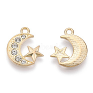 Alloy Pendants, with Crystal Rhinestone, Cadmium Free & Lead Free, Moon with Star, Light Gold, 19.5x16.5x2mm, Hole: 2mm(PALLOY-T087-06KC)