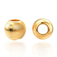 925 Sterling Silver Beads, Cat Eye Beads, Textured Round, Real 18K Gold Plated, 6x5mm, Hole: 2.5mm(STER-T007-11G-01)