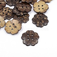 Coconut Buttons, 2-Hole, Flower, Coconut Brown,  38mm, Hole: 3.5mm(X-COCO-I002-043)