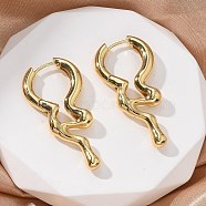 Rack Plating Brass Melting Drop Hoop Earrings for Women, Lead Free & Cadmium Free, Long-Lasting Plated, Real 18K Gold Plated, 38x18x4mm(EJEW-Z019-19G)