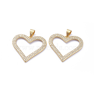 Brass Micro Pave Cubic Zirconia Pendants, Long-Lasting Plated, Heart, Clear, Golden, 23.5x25.5x2mm, Hole: 5x3mm(ZIRC-G163-02G)