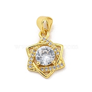 Rack Plating Brass Micro Pave Cubic Zirconia Pendants, Cadmium Free & Lead Free, Long-Lasting Plated, Real 18K Gold Plated, Star of David, 15.5x11.5x4mm, Hole: 3x5mm(KK-G513-22G)