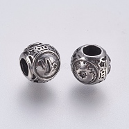 316 Surgical Stainless Steel European Beads, Large Hole Beads, Rondelle, Capricorn, Antique Silver, 10x9mm, Hole: 4mm(STAS-P212-18P-02)