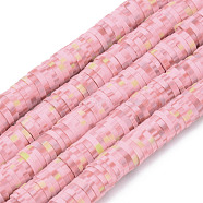 Handmade Polymer Clay Beads Strands, for DIY Jewelry Crafts Supplies, Heishi Beads, Disc/Flat Round, Pink, 6x0.5~1mm, Hole: 1.8mm, about 320~447pcs/strand, 15.75 inch~16.14 inch(40~41cm)(X-CLAY-N008-010B)