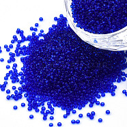 15/0 Transparent Czech Glass Seed Beads, Round, Medium Blue, 1.5x1mm, Hole: 0.5mm, about 500g/bag(SEED-N004-004-07)