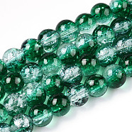 Baking Painted Crackle Glass Bead Strands, Round, Dark Green, 6mm, Hole: 1.3~1.6mm, about 133pcs/strand, 31.4 inch(CCG-S001-6mm-19)