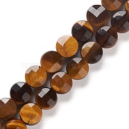 Natural Tiger Eye Beads Strands, Faceted, Flat Round, 6x6~6.5x3.5~4mm, Hole: 1mm, about 63pcs/strand, 15.87''(40.3cm)(G-K332-B03)