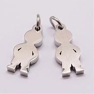 316 Surgical Stainless Steel Pendants, Boy Silhouette Pendants, Stainless Steel Color, 16x7x2mm, Hole: 3mm(STAS-K116-02P-A)