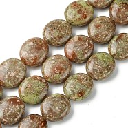 Natural Unakite Beads Strands, Flat Oval, 15~16x13.5~14x6~7mm, Hole: 1mm, about 26pcs/strand, 15.79''(40.1cm)(G-K365-B08-03)