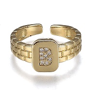 Brass Micro Pave Clear Cubic Zirconia Cuff Rings, Open Rings, Cadmium Free & Lead Free, Rectangle, Golden, Letter.B, US Size 6 1/4, Inner Diameter: 16.8mm(RJEW-H538-02G-B)