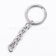 Polishing 304 Stainless Steel Split Key Rings, Keychain Clasp Findings, with Extended Chains, Stainless Steel Color, 84mm(X-STAS-H558-33P)
