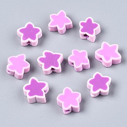 Handmade Polymer Clay Beads, Star, Pearl Pink, 8.5~11x9~11x4mm, Hole: 1.6mm(CLAY-N011-015D)
