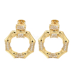 Rack Plating Polygon Brass Micro Pave Clear Cubic Zirconia Stud Earrings, Long-Lasting Plated, Lead Free & Cadmium Free, Real 18K Gold Plated, 30x25mm(EJEW-H016-29G)