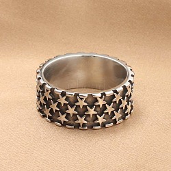 Punk Style 304 Stainless Steel Finger Rings for Men, Star, Antique Silver, US Size 8(18.1mm)(FS-WG83721-02)